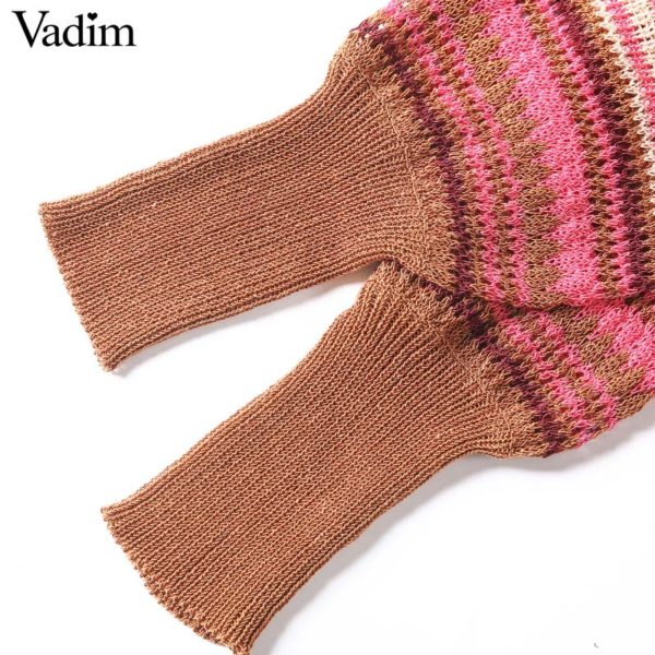 Vadim women basic striped knitted sweater long sleeve stretchy oversized short style pullovers fashion O neck chic tops HA401 - Image 6