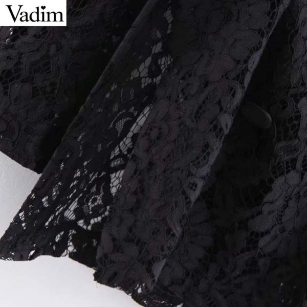 Vadim women black lace blazer double breasted long sleeve notched collar jacket coat female outwear transparent top CA367 - Image 3