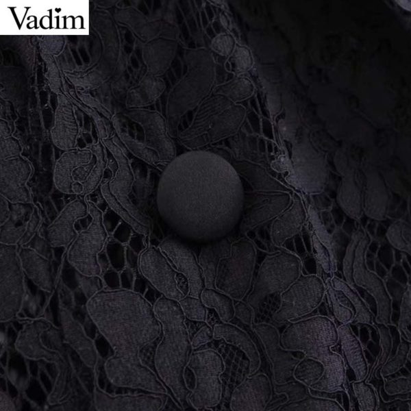 Vadim women black lace blazer double breasted long sleeve notched collar jacket coat female outwear transparent top CA367 - Image 5