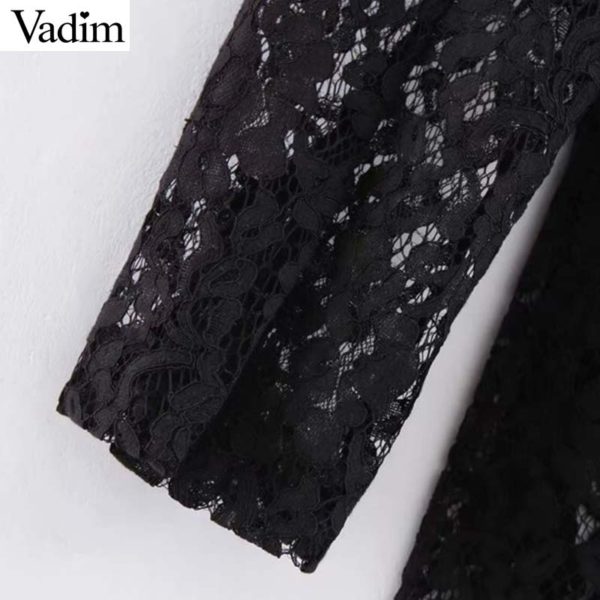 Vadim women black lace blazer double breasted long sleeve notched collar jacket coat female outwear transparent top CA367 - Image 6