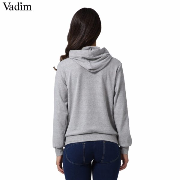 Vadim women casual hooded short sweatshirt diamond tie long sleeve black gray pullover ladies autumn tops sudaderas SW1229 - Image 2