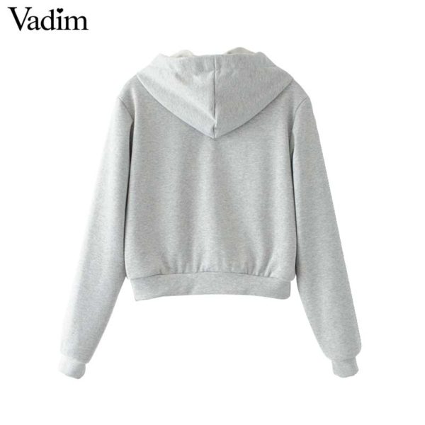 Vadim women casual hooded short sweatshirt diamond tie long sleeve black gray pullover ladies autumn tops sudaderas SW1229 - Image 5