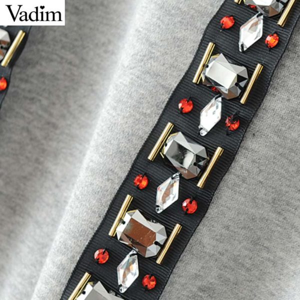 Vadim women casual hooded short sweatshirt diamond tie long sleeve black gray pullover ladies autumn tops sudaderas SW1229 - Image 6