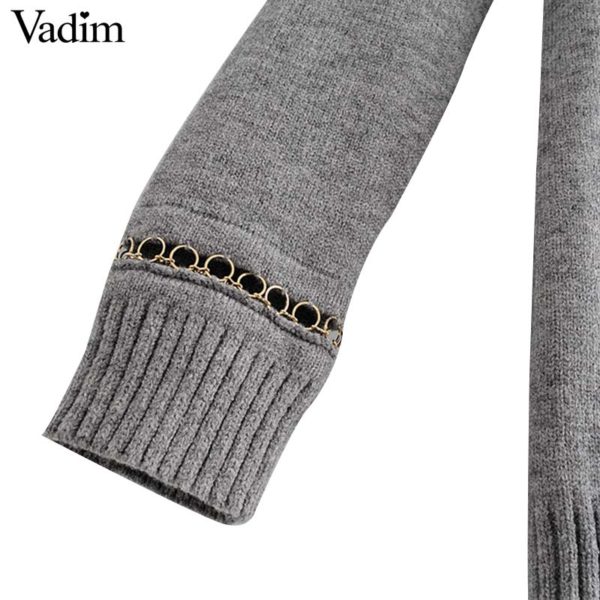 Vadim women chain patchwork knitted sweater V neck preppy style long sleeve pullovers female cute stretchy casual tops HA194 - Image 6