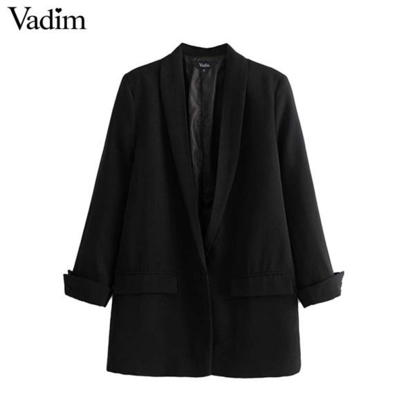 Vadim women chic black red blazer pockets single button long sleeve office wear coat solid female casual outerwear tops CA330 - Image 2