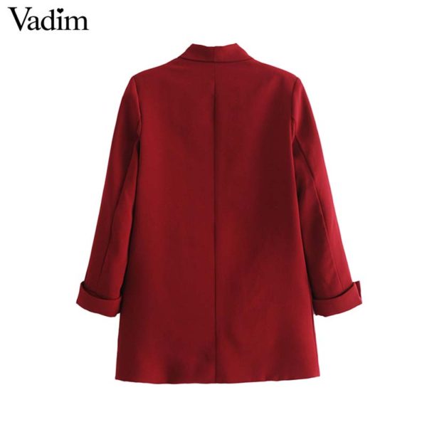 Vadim women chic black red blazer pockets single button long sleeve office wear coat solid female casual outerwear tops CA330 - Image 3