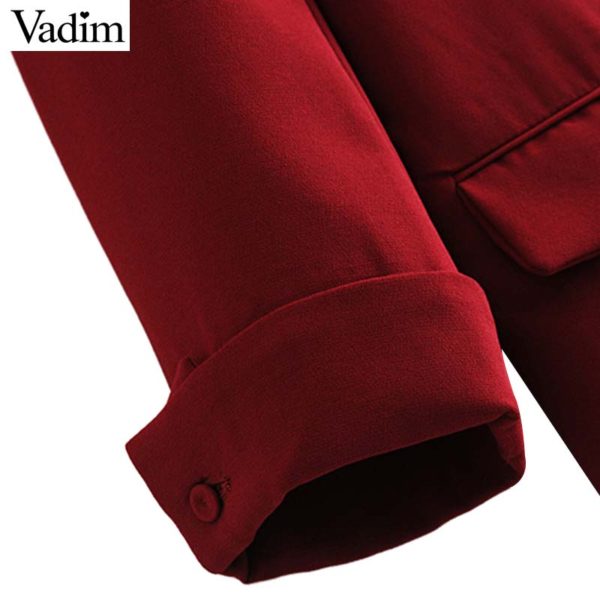 Vadim women chic black red blazer pockets single button long sleeve office wear coat solid female casual outerwear tops CA330 - Image 4
