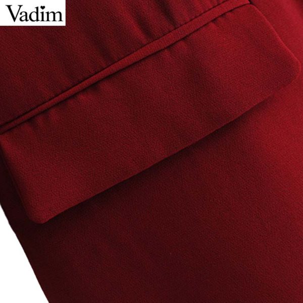 Vadim women chic black red blazer pockets single button long sleeve office wear coat solid female casual outerwear tops CA330 - Image 6