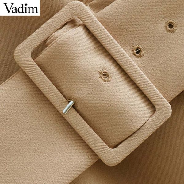 Vadim women chic khaki long style blazer pockets sashes double breasted long sleeve coats female casual outerwear tops CA358 - Image 4