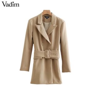 Vadim women chic khaki long style blazer pockets sashes double breasted long sleeve coats female casual outerwear tops CA358