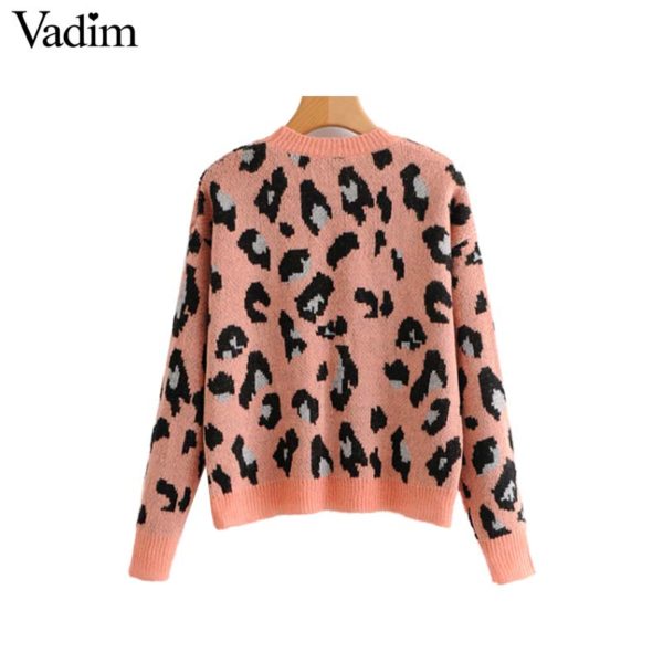 Vadim women chic leopard knitted loose sweaters animal pattern long sleeve o neck stretchy pullovers vintage female tops HA174 - Image 3
