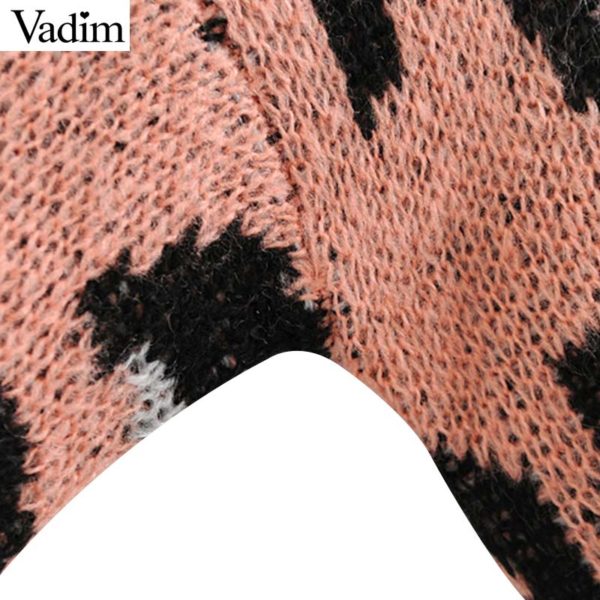 Vadim women chic leopard knitted loose sweaters animal pattern long sleeve o neck stretchy pullovers vintage female tops HA174 - Image 5
