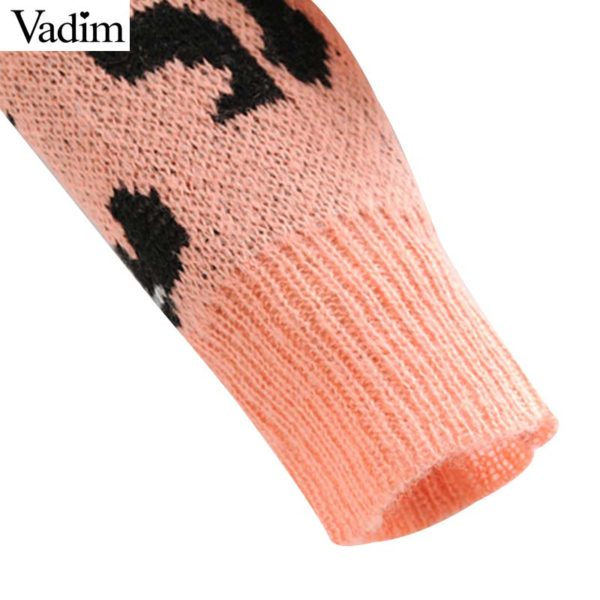 Vadim women chic leopard knitted loose sweaters animal pattern long sleeve o neck stretchy pullovers vintage female tops HA174 - Image 6