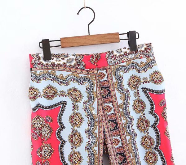Vadim women chic prints straight pants zipper fly style elastic waist pockets ankle length trousers vintage pantalones KA627 - Image 3