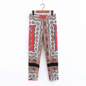 Vadim women chic prints straight pants zipper fly style elastic waist pockets ankle length trousers vintage pantalones KA627