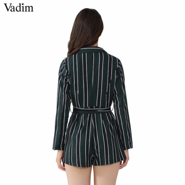Vadim women chic striped playsuits bow tie sashes Notched collar office lady wear jumpsuits slim causal brand rompers KZ1128 - Image 3