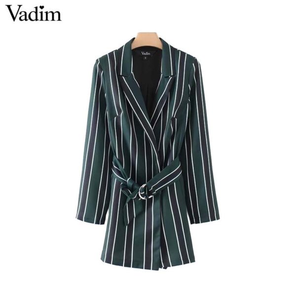 Vadim women chic striped playsuits bow tie sashes Notched collar office lady wear jumpsuits slim causal brand rompers KZ1128 - Image 4