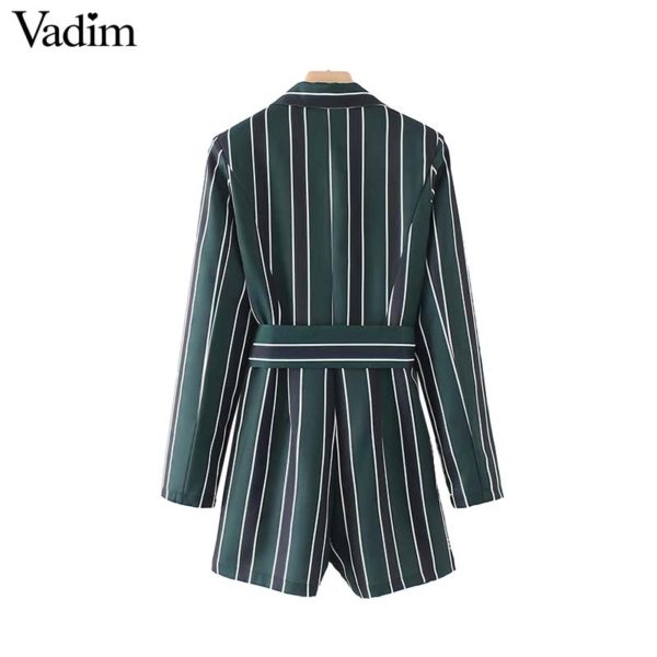 Vadim women chic striped playsuits bow tie sashes Notched collar office lady wear jumpsuits slim causal brand rompers KZ1128 - Image 5