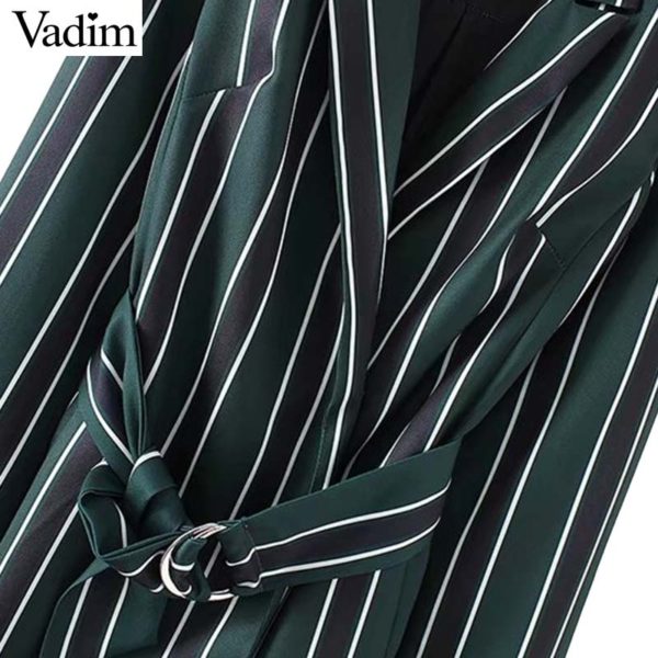 Vadim women chic striped playsuits bow tie sashes Notched collar office lady wear jumpsuits slim causal brand rompers KZ1128 - Image 6