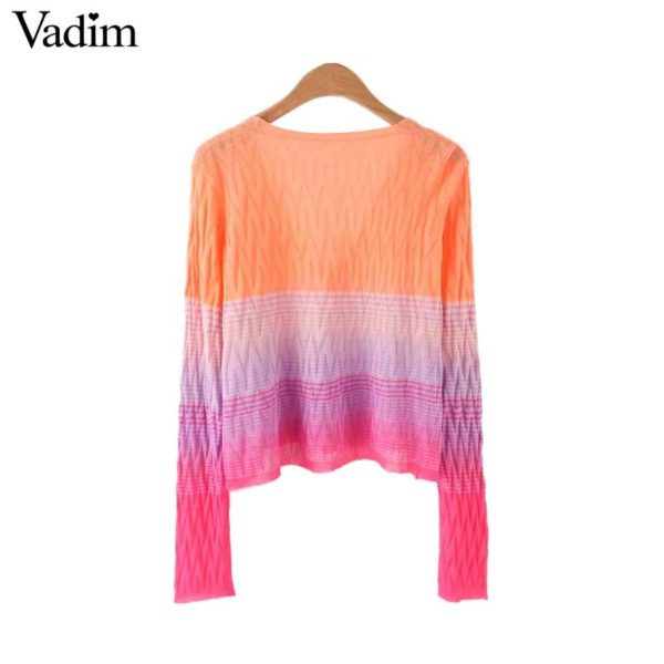 Vadim women colourful striped knitted cardigans V neck stretchy long sleeve single breasted female casual outwear sweater HA390 - Image 2