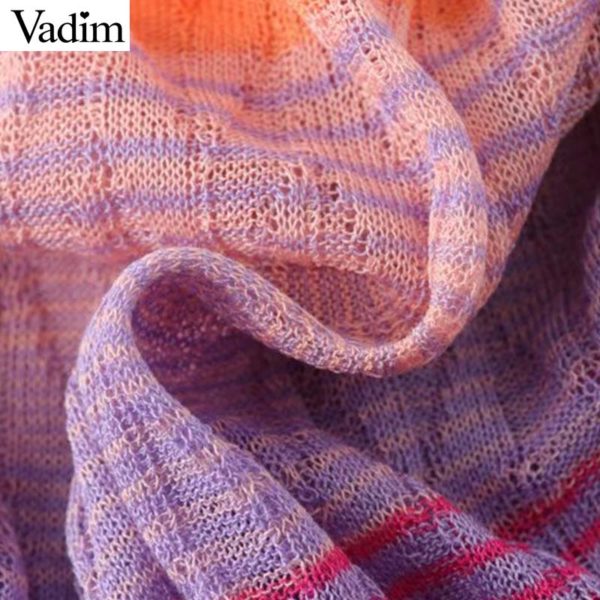 Vadim women colourful striped knitted cardigans V neck stretchy long sleeve single breasted female casual outwear sweater HA390 - Image 3