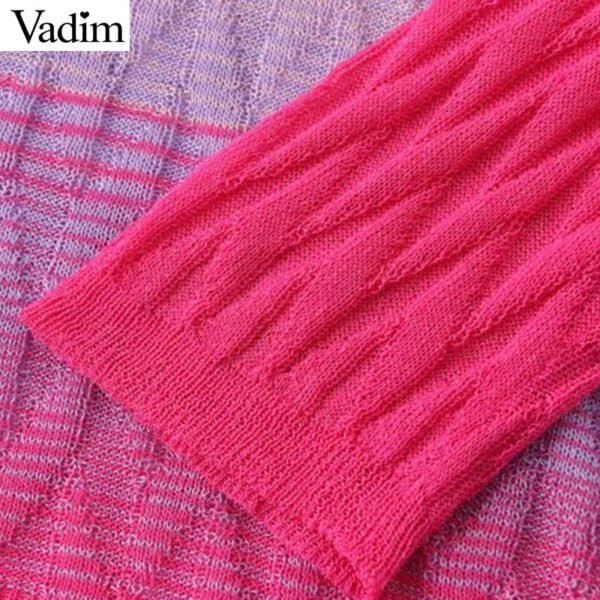 Vadim women colourful striped knitted cardigans V neck stretchy long sleeve single breasted female casual outwear sweater HA390 - Image 4