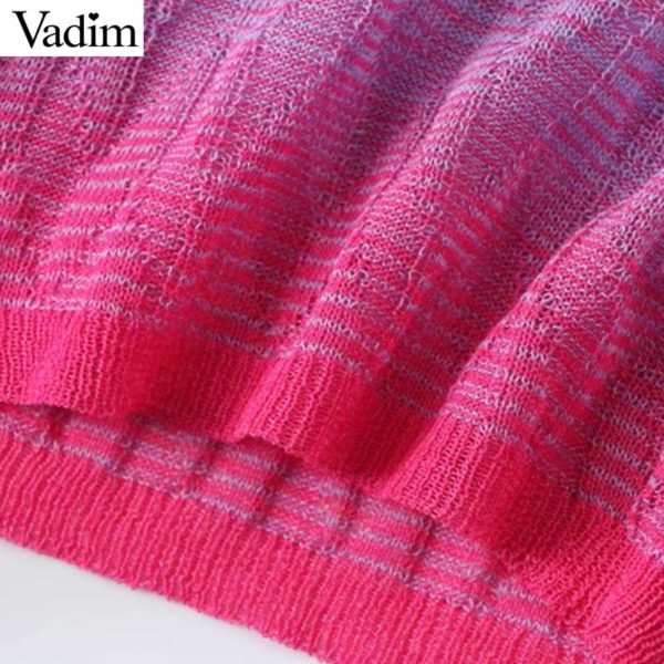 Vadim women colourful striped knitted cardigans V neck stretchy long sleeve single breasted female casual outwear sweater HA390 - Image 5