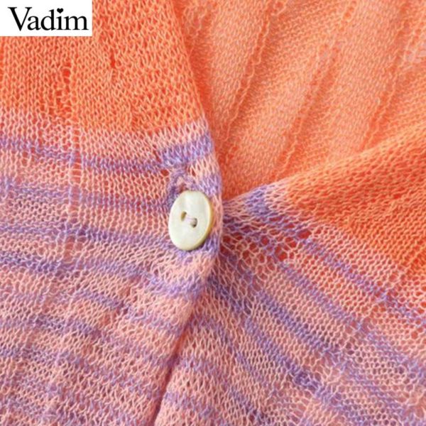 Vadim women colourful striped knitted cardigans V neck stretchy long sleeve single breasted female casual outwear sweater HA390 - Image 6