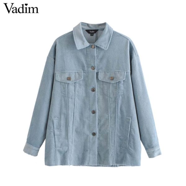 Vadim women corduroy oversized jacket single breasted pockets long sleeve loose coats female casual solid outerwear tops CA357 - Image 2