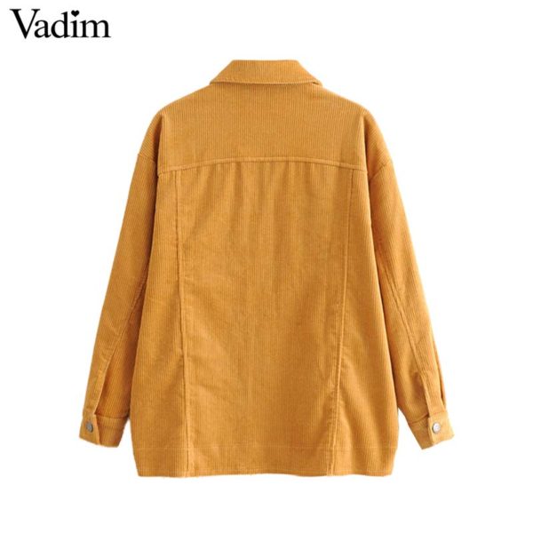 Vadim women corduroy oversized jacket single breasted pockets long sleeve loose coats female casual solid outerwear tops CA357 - Image 3