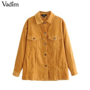 Vadim women corduroy oversized jacket single breasted pockets long sleeve loose coats female casual solid outerwear tops CA357