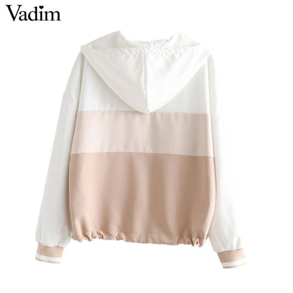 Vadim women elegant patchwork hooded loose jacket pockets Drawstring tie coat female casual outerwear fashion chic tops CA440 - Image 2