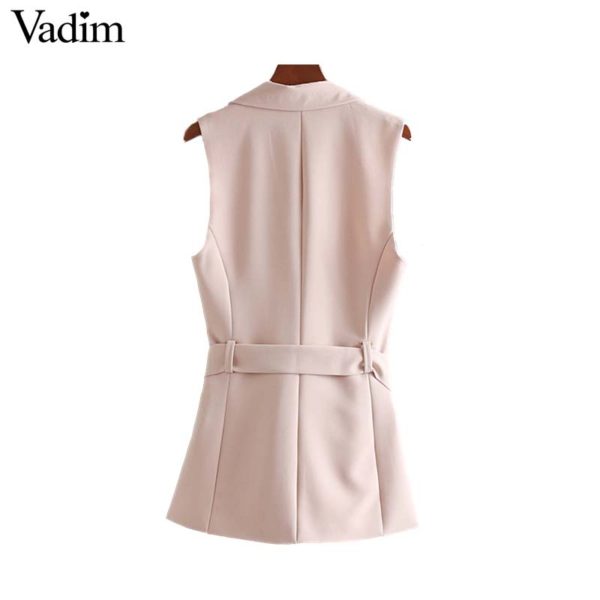 Vadim women elegant pocket waist coat sleeveless vests bow tie sashes single button jacket pink outwear top feminino MA023 - Image 2