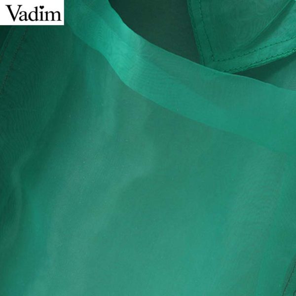 Vadim women elegant solid loose long trench bow tie sashes see through design coat green outerwear long chic tops CA481 - Image 4