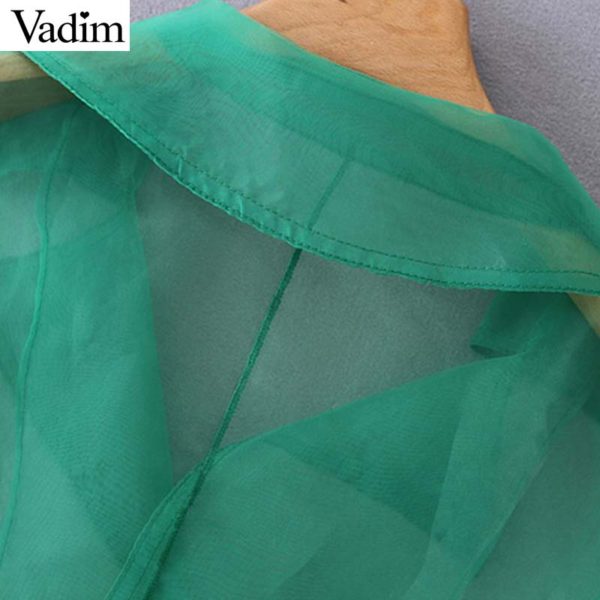 Vadim women elegant solid loose long trench bow tie sashes see through design coat green outerwear long chic tops CA481 - Image 6