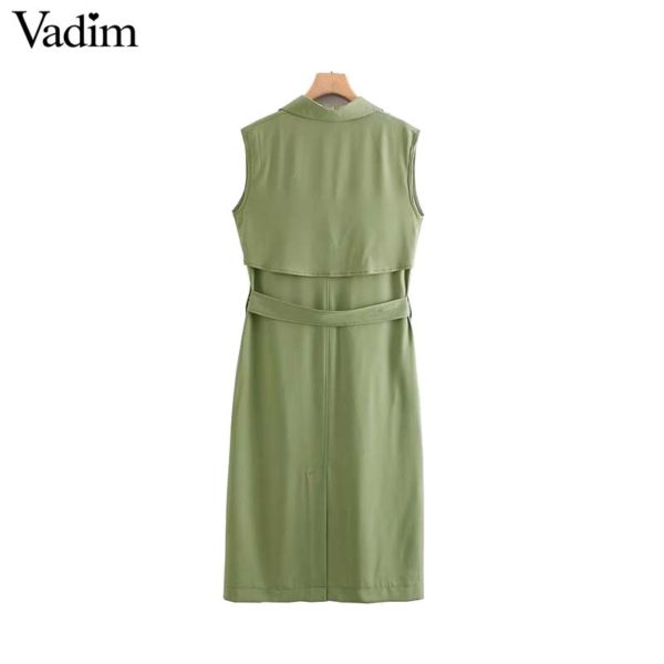 Vadim women elegant solid vest sashes pocket decrorate sleeveless office wear green outwear casual jacket MA025 - Image 2