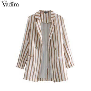 Vadim women elegant stylish striped blazer back split long sleeve buttons pockets decorate female office wear brand coats CA434