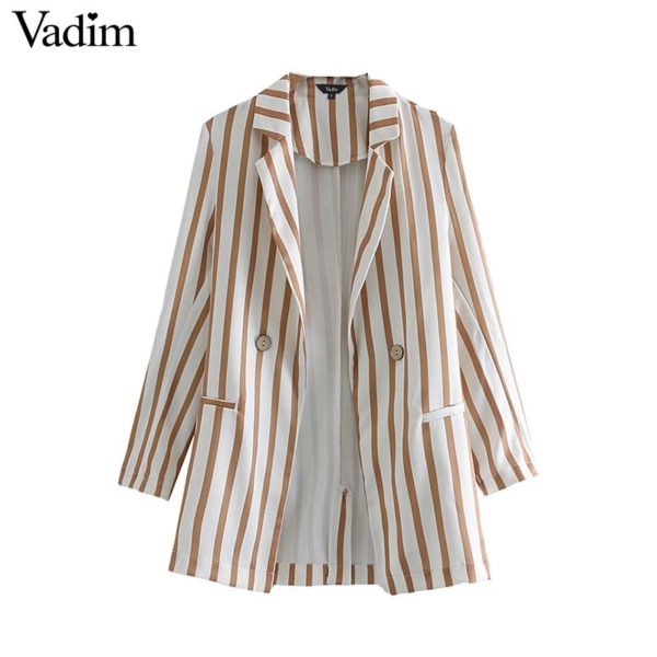 Vadim women elegant stylish striped blazer back split long sleeve buttons pockets decorate female office wear brand coats CA434