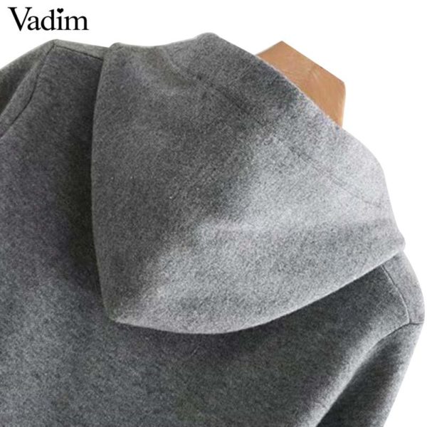 Vadim women faux diamonds beading hooded knitted sweater long sleeve stretchy solid pullovers female casual chic tops HA240 - Image 5