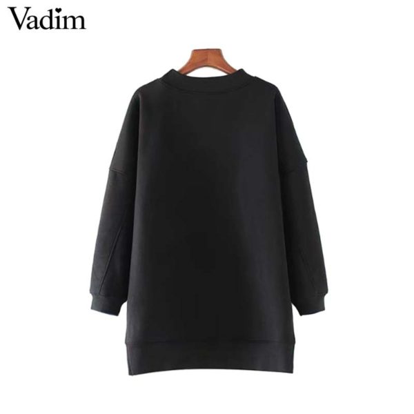 Vadim women faux fur pocket oversized chic sweatshirt o neck long sleeve side split loose pullovers black cute sudaderas SW1300 - Image 2