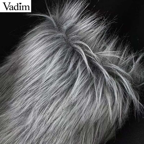 Vadim women faux fur pocket oversized chic sweatshirt o neck long sleeve side split loose pullovers black cute sudaderas SW1300 - Image 3