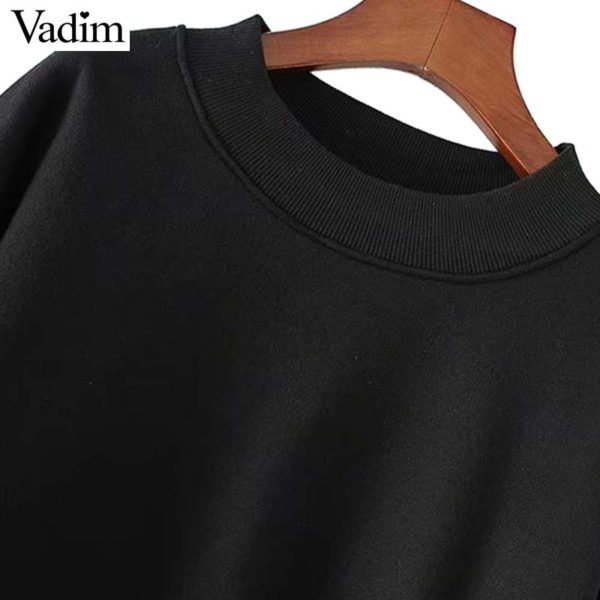 Vadim women faux fur pocket oversized chic sweatshirt o neck long sleeve side split loose pullovers black cute sudaderas SW1300 - Image 5