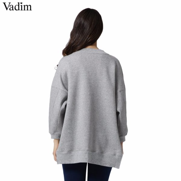 Vadim women faux fur pocket oversized long sweatshirt o neck long sleeve loose pullover autumn casual chic sudaderas SW1287 - Image 3