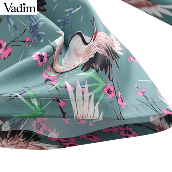 Vadim women floral crane print jumpsuits bow tie sashes pockets sleeveless pleated rompers female casual chic playsuits KA564 - Image 5