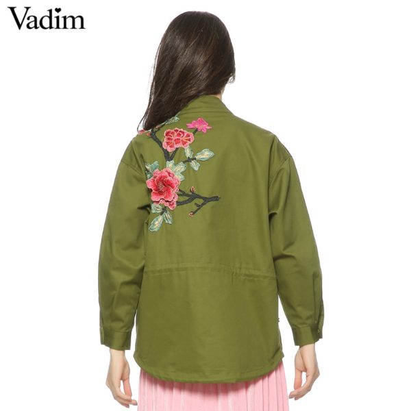 Vadim women floral embroidery bomber jacket patched rivet design loose flight jackets casual coat punk outwear capa CT1285 - Image 3