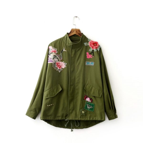 Vadim women floral embroidery bomber jacket patched rivet design loose flight jackets casual coat punk outwear capa CT1285 - Image 4