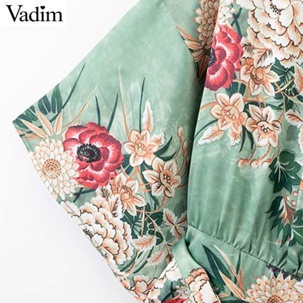 Vadim women floral print wide leg jumpsuits short sleeve back zipper sashes pockets female casual sweet long playsuits KA890 - Image 5