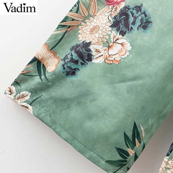 Vadim women floral print wide leg jumpsuits short sleeve back zipper sashes pockets female casual sweet long playsuits KA890 - Image 6