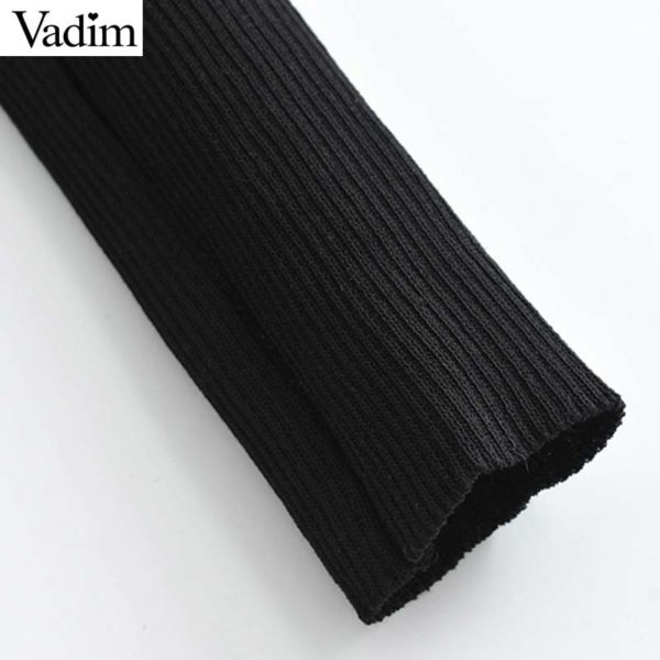 Vadim women knitted patchwork backless sweater long sleeve off shoulder contrast color sexy pullovers female chic tops HA388 - Image 3