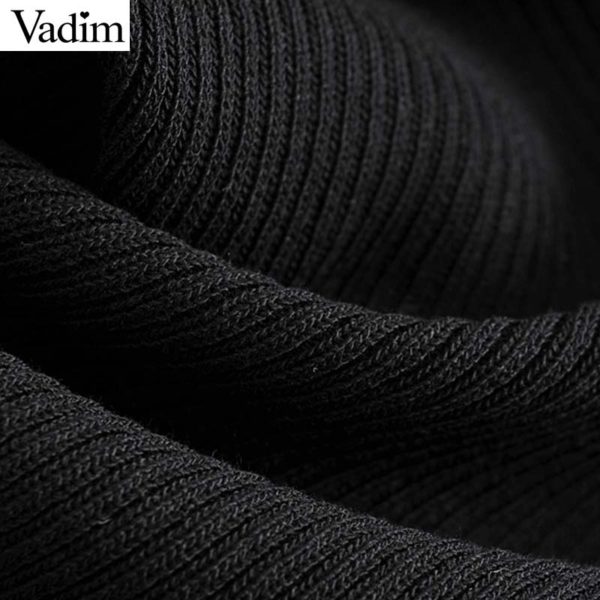 Vadim women knitted patchwork backless sweater long sleeve off shoulder contrast color sexy pullovers female chic tops HA388 - Image 5